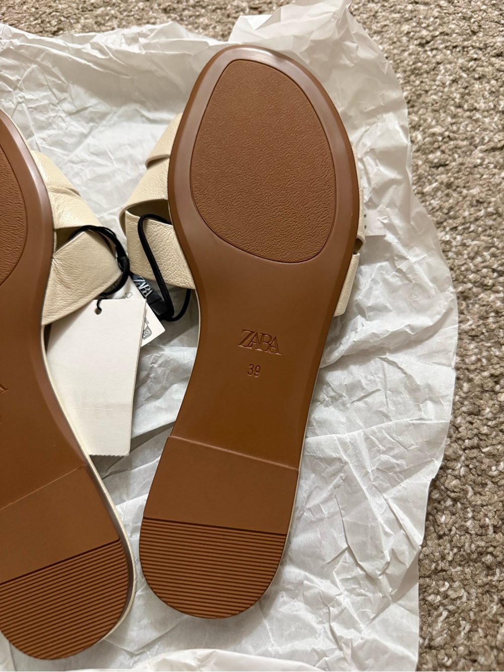 ZARA Cream Leather Slide Sandals - Picture 5 of 5